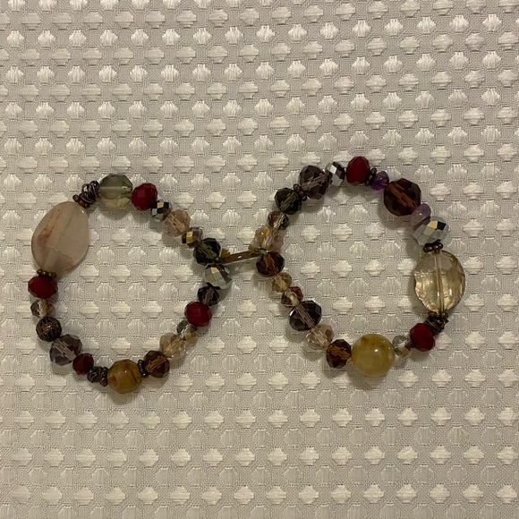 FREE WITH $30 PURCHASE! Boho Layered Crystal & Stone Bracelet Reds Browns #203 - Picture 4 of 5